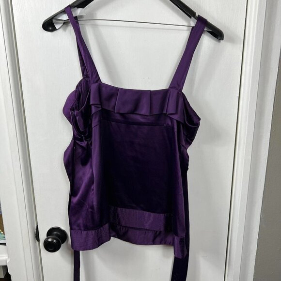 The Limited Plum Satin Ruffle Tank Top – Peplum Style with Waist Tie, Size Large - Picture 7 of 8